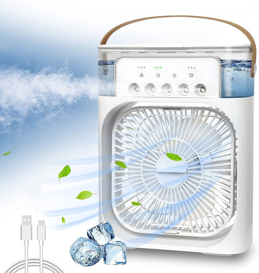 Air Cooler Fan USB Mini AC Humidifier 3 Speed Modes Portable With LED Lights